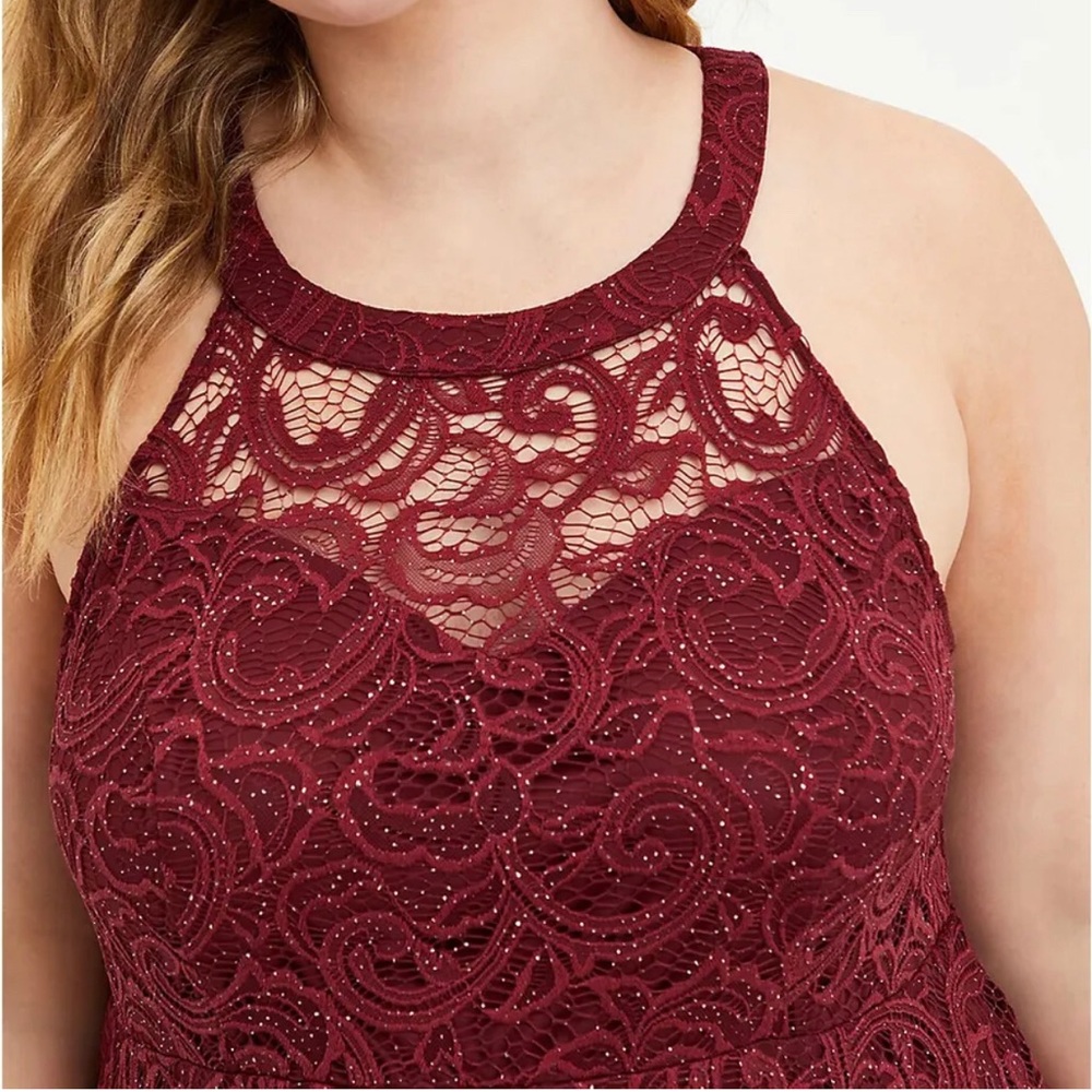 Torrid size 18 Burgundy Wine Sparkle Mini Lace Cocktail Formal Party Dress NWT - Picture 3 of 7